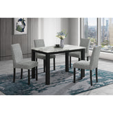 Sarang White and Black Dining Table and (4) Grey Dining Chairs