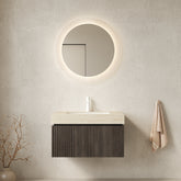 MURI 30" Bathroom Vanity&Sink, Floating Plywood Storage Cabinet with Drawer&Door, Roma Travertine Sintered Stone Top&Ceramic Basin with 1 Pre-drilled Faucet Hole, Pre-assembled, Espresso Woodgrain