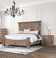 Luxurious Traditional Look 1pc Nightstand Weather Oak Finish Curved Detail Bedroom Furniture Solid wood Bedside Table