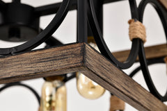 4-Light Square Kitchen Island Lights Ceiling Light Farmhouse Dining Room Light Fixture, Wood and Black Metal Rectangular Ceiling Light, Ceiling Lighting for Living Room,Conference Room, Home Office