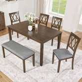 Elegant 6-Piece Wooden Dining Table Set (Table + 4 Chairs + Bench, Walnut)
