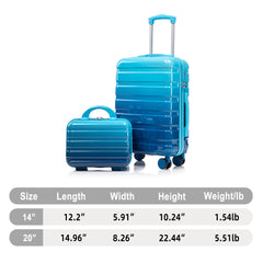 20" Carry-On Suitcase + 14" Cosmetic Case Set (PC Hard Shell, Gradient Navy/Light Blue)