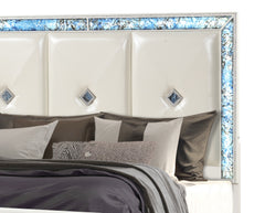 Laguna Modern Style Queen Upholstered Bed Made with Wood, LED lights and Crystal Accents in White(NJ WAREHOUSE)