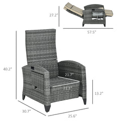 Outsunny Outdoor Recliner Chair with Cushions, Reclining Patio Lounge Chair with Adjustable Footrest, Armrests, Tray Table, Khaki