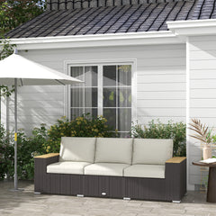 Outsunny 3-Seat Outdoor Patio Sofa, PE Wicker Outdoor Couch with Extra Wide Deep Seat, Wide Armrests 4" Cushions, Beige