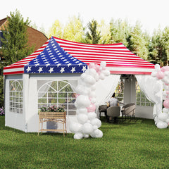 Outsunny 22.3 x 16.4 ft Heavy Duty Party Tent, Outdoot Canopy Tent with 2 Doors and 6 Windows, American Flag