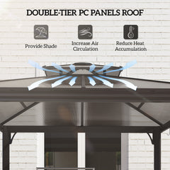 Outsunny Outside Porch BBQ Cooking Pergola Canopy with 6 Hooks for Utensils and Double Venting Roof, Coffee