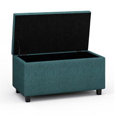 Cosmopolitan 34 inch Wide Storage Ottoman in Teal Polyester Fabric