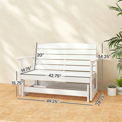Outsunny Patio Glider Bench w/ HDPE Slatted Double Rocking Chair, White