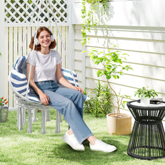 Outsunny Hammock Swing Chair, Macrame Hanging Chair with Large Cushion, Chain, Steel Frame for Indoor Outdoor Use, Blue and White