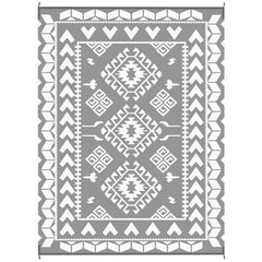 Outsunny Reversible Outdoor Rug, Waterproof Plastic Straw with Carry Bag, 9' x 12', Gray & White Rhombus Patchwork