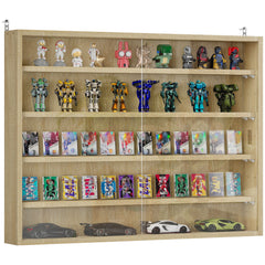 HOMCOM 5-Tier Display Cabinet, Wall-Mounted Display Case with 2 Glass Doors and Adjustable Shelves, Oak