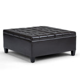 Harrison 36 inch Wide Coffee Table Storage Ottoman in Tanners Brown Vegan Leather