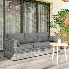 Outsunny Patio Couch PE Wicker Deep Seating Outdoor Sofa with Removable Cushions, 3 Seater Rattan Sofa, Outdoor Furniture for Balcony, Deck, Garden and Poolside, Gray