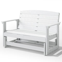 Outsunny Patio Glider Bench w/ HDPE Slatted Double Rocking Chair, White