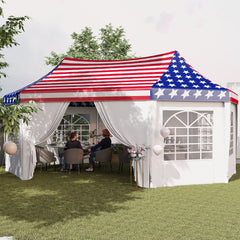 Outsunny 22.3 x 16.4 ft Heavy Duty Party Tent, Outdoot Canopy Tent with 2 Doors and 6 Windows, American Flag