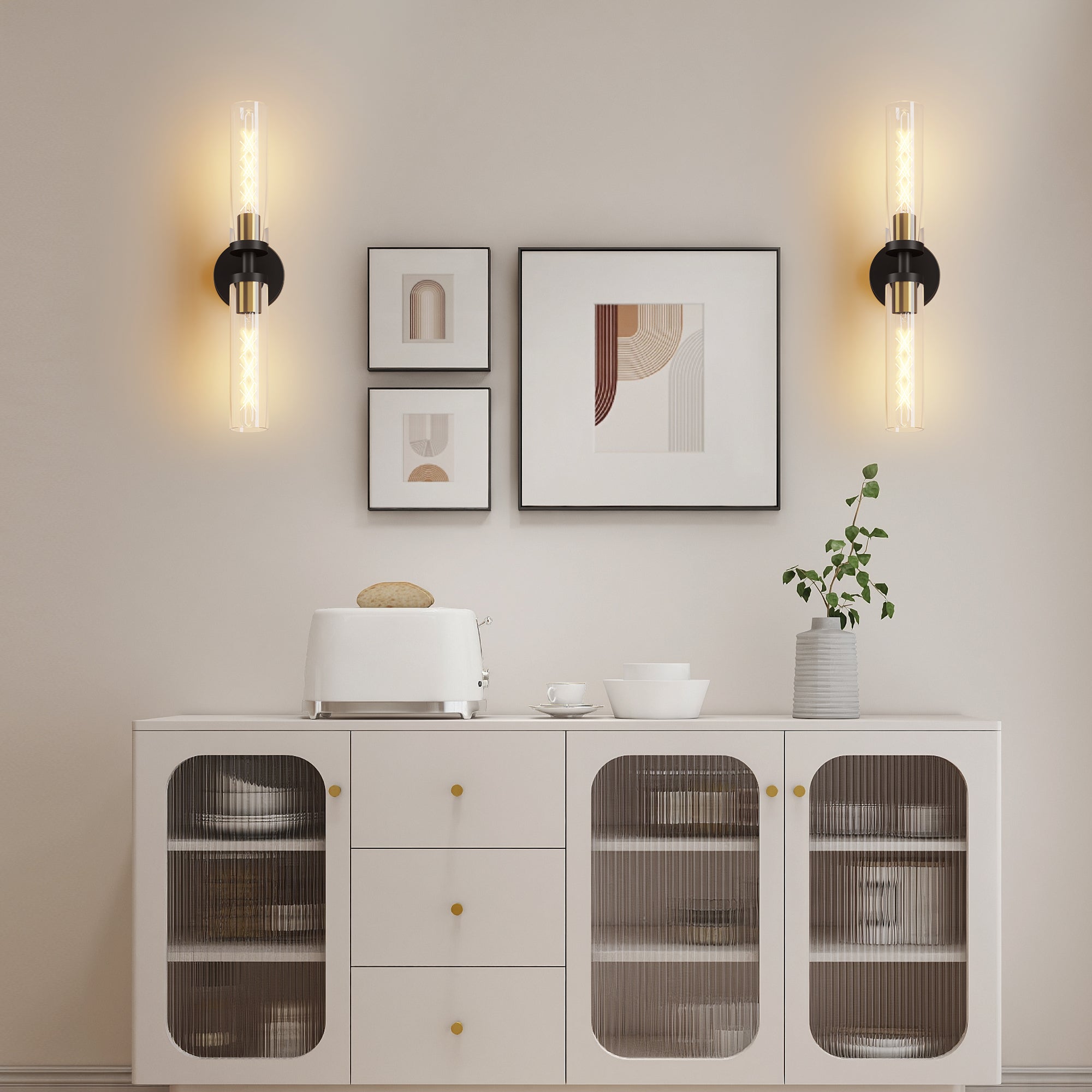 Wall Sconces Set of Two, Black and Gold Bathroom Sconces Wall Lighting with Clear Glass, Modern Sconces Wall Decor Set of 2 Wall Light fixtures for Bathroom Mirror Living Room Hallway Bedroom