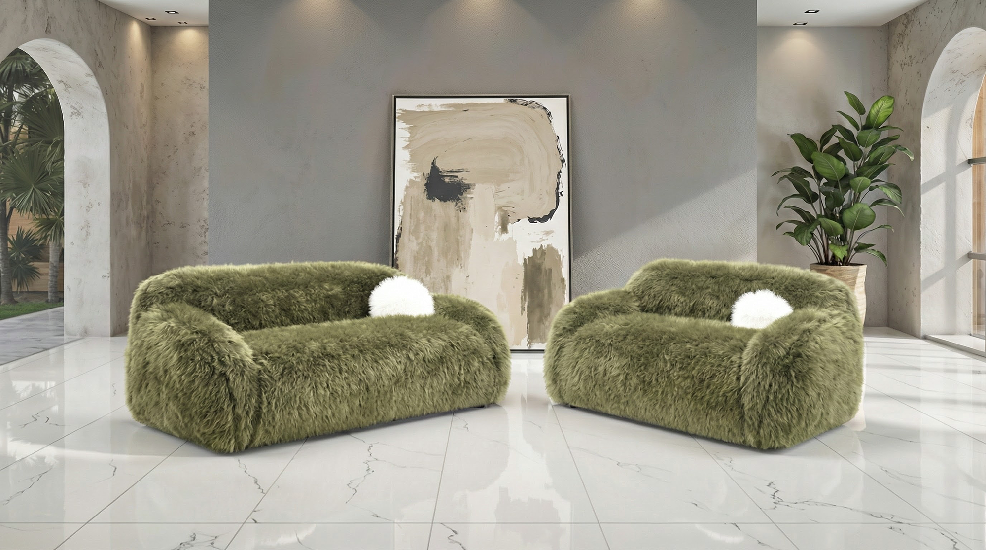 Darwen Faux Fur Seating Collection (Green)