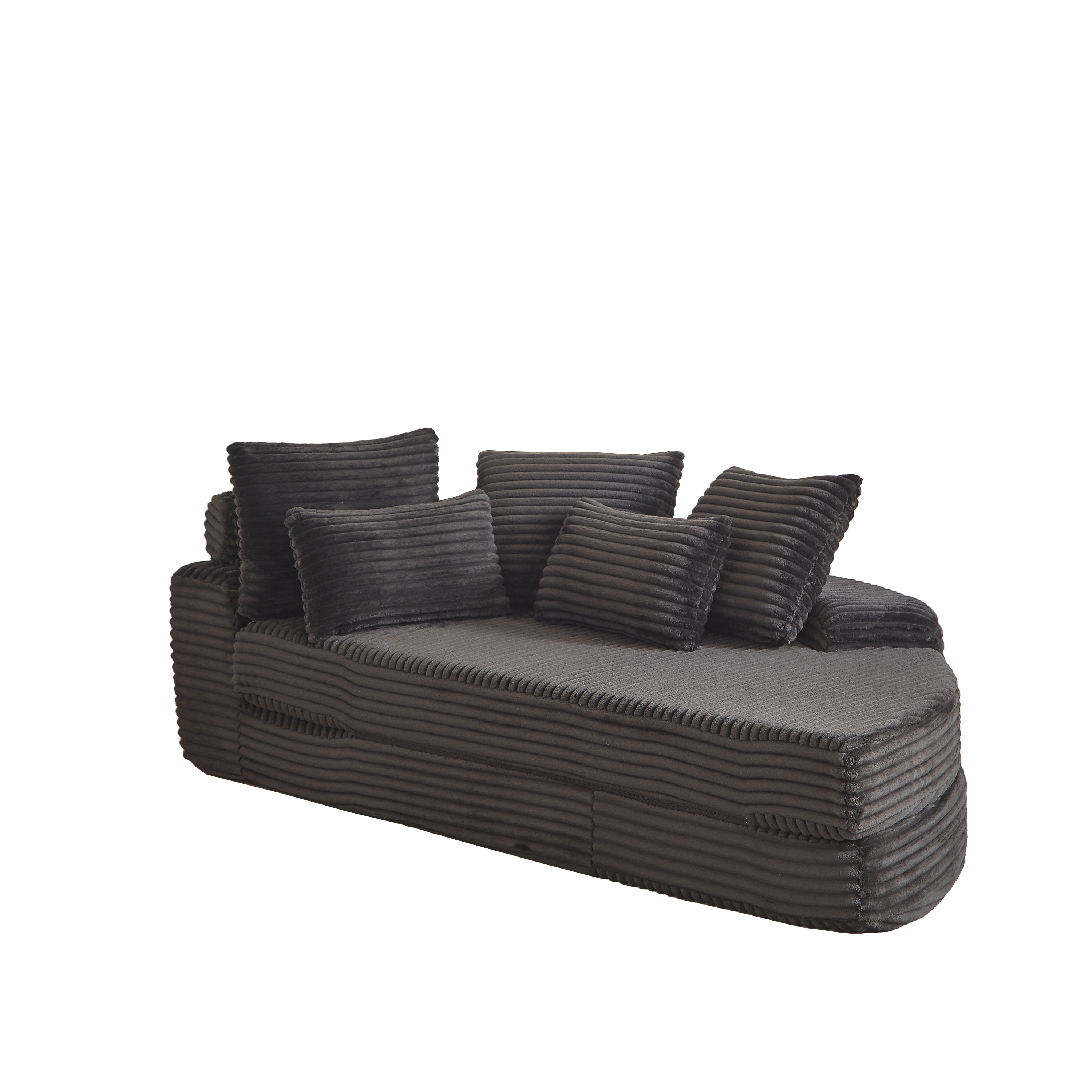 78.5-Inch Corduroy Semi-Circular 2-in-1 Sofa Bed, Designer Recliner with Neck Pillow and Five Throw Pillows in Living Room