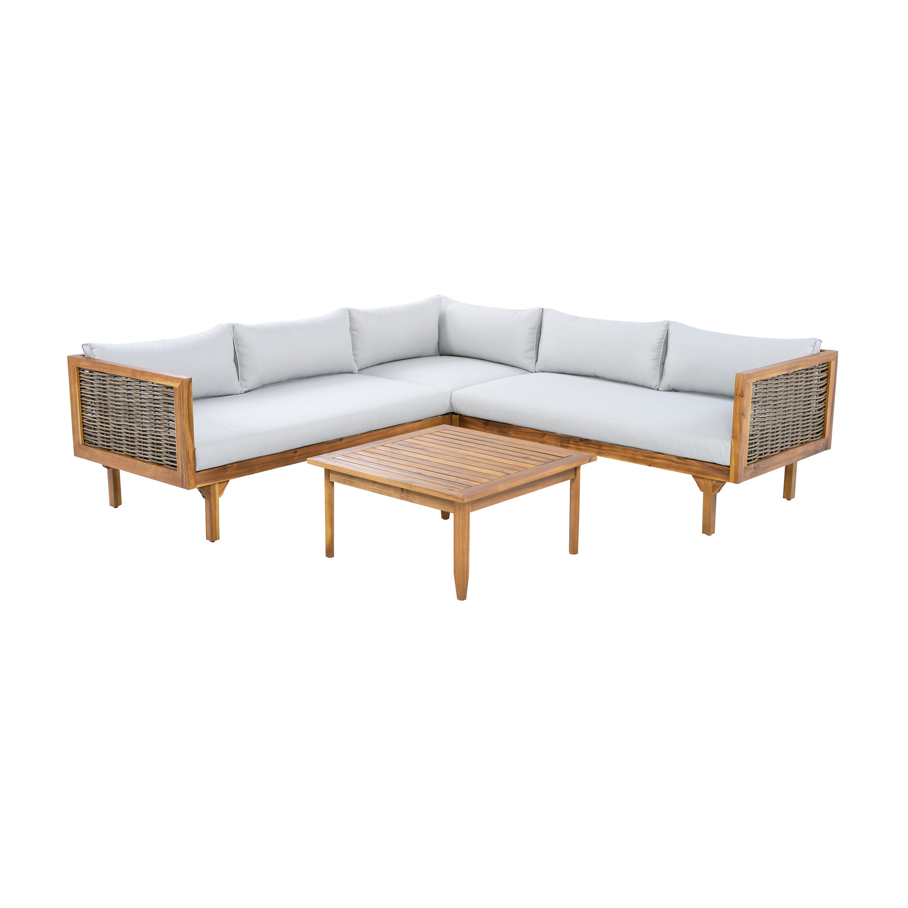 SECTIONAL SEATING GROUP WITH WATERPROOF CUSHIONS - PREMIUM OUTDOOR SOFA SET(LIGHT GRAY CUSHION)