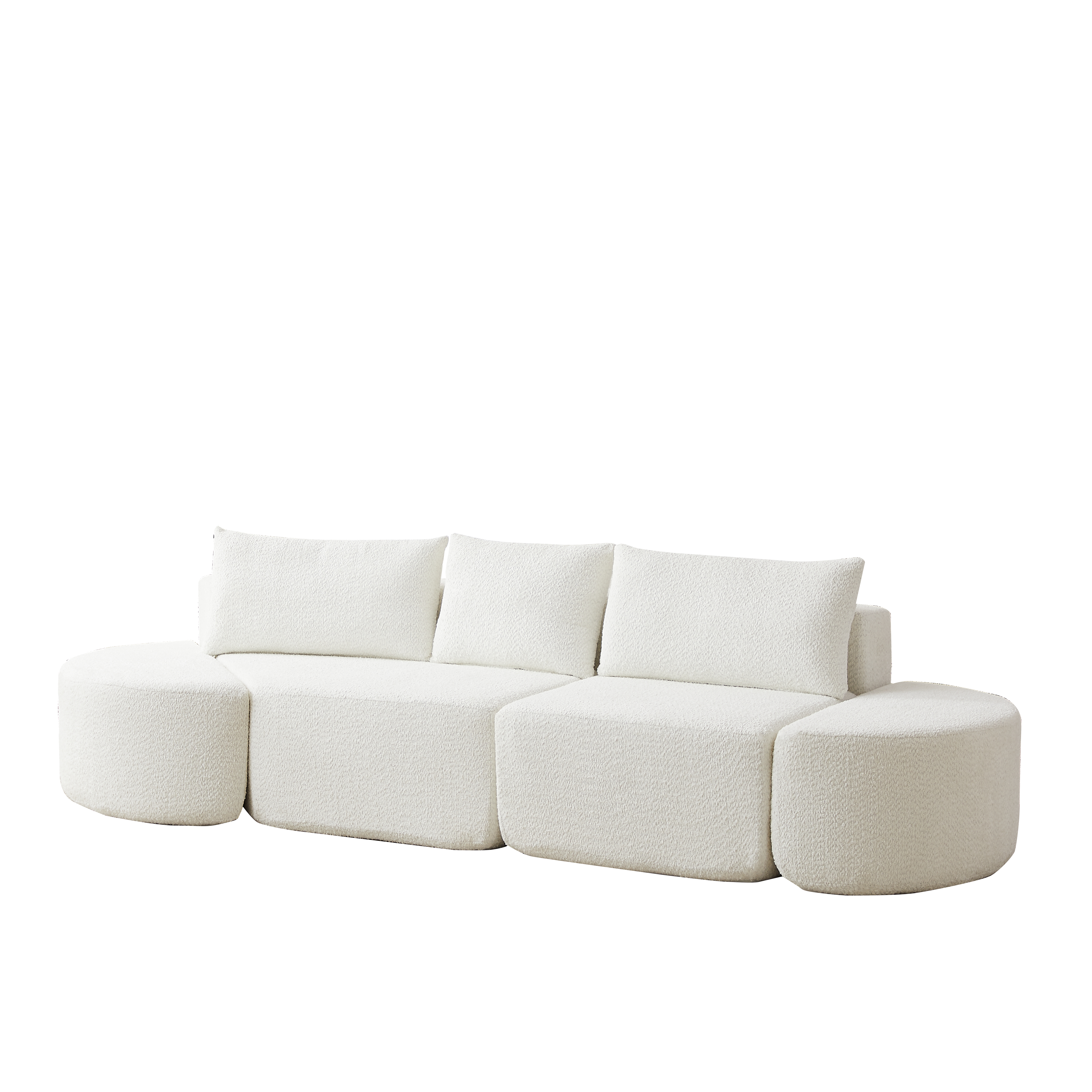 106.3-inch V-shaped modular sofa set in chenille fabric, featuring three throw pillows and two curved ottomans, perfectly suited for living rooms, bedrooms, and offices.beige