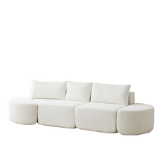 106.3-inch V-shaped modular sofa set in chenille fabric, featuring three throw pillows and two curved ottomans, perfectly suited for living rooms, bedrooms, and offices.beige