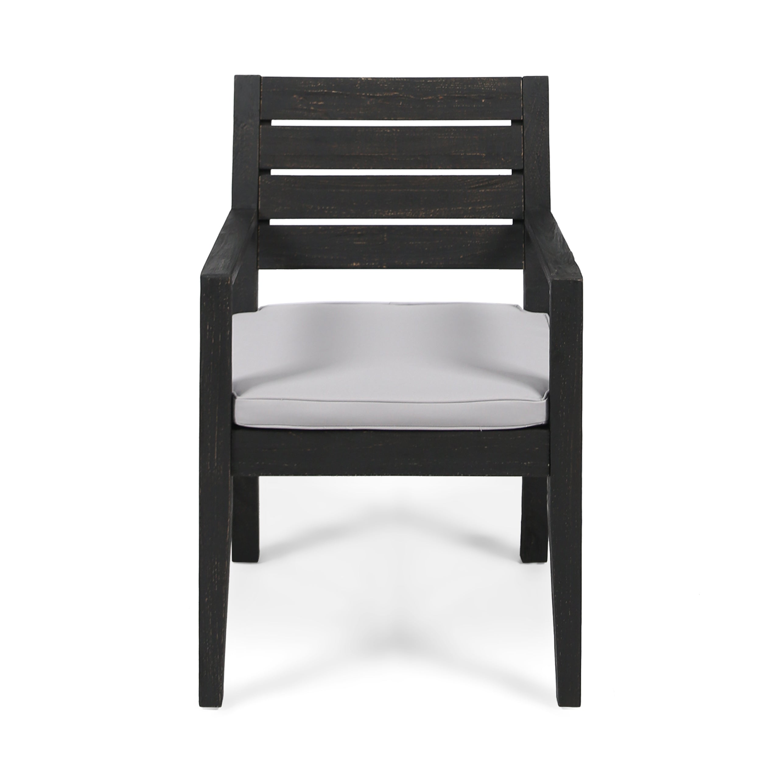 Outdoor 6-Seater Acacia Wood Dining Set with Bench,Sandblast Dark Grey With Light Grey Cushion
