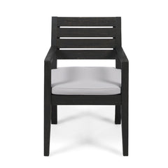 Outdoor 6-Seater Acacia Wood Dining Set with Bench,Sandblast Dark Grey With Light Grey Cushion