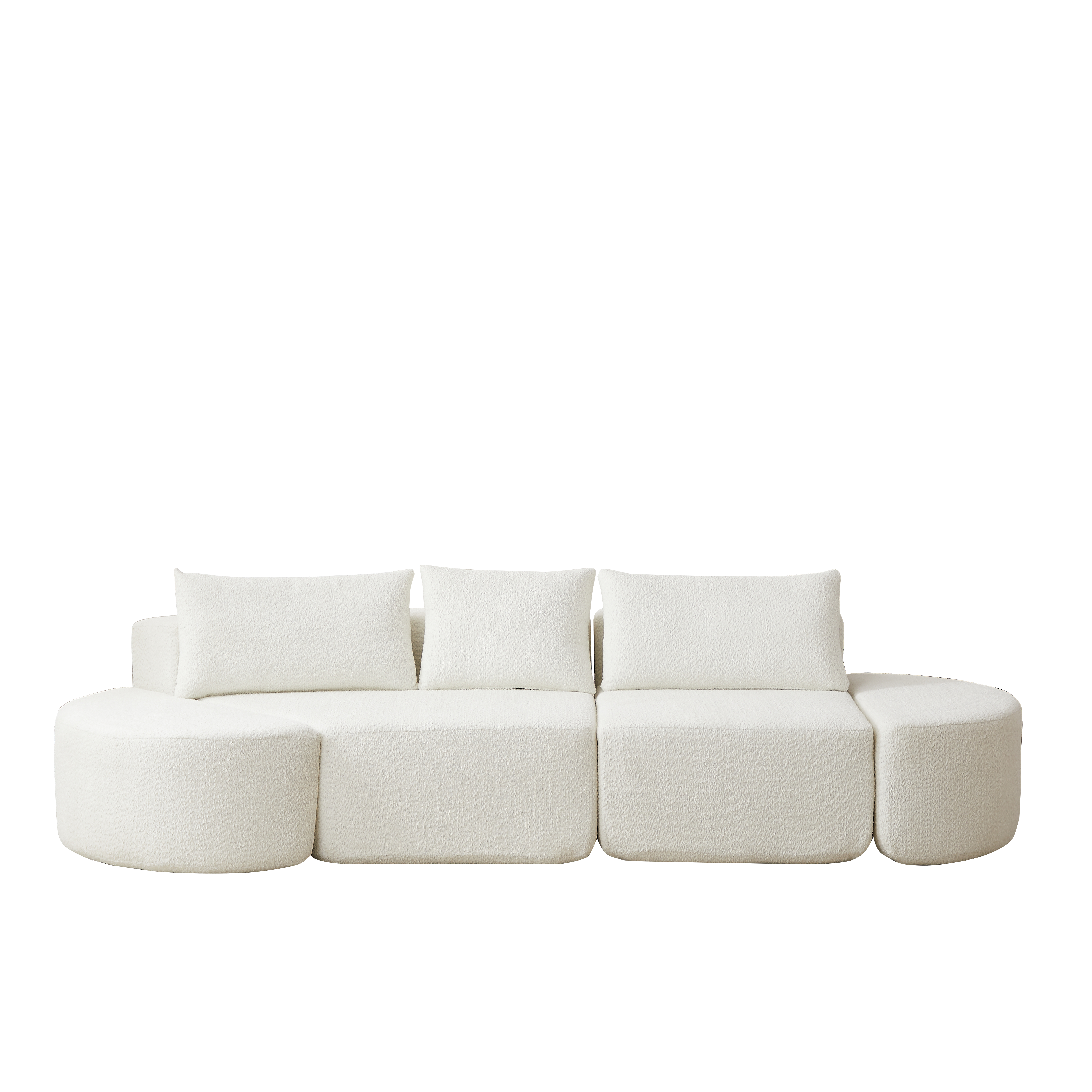 106.3-inch V-shaped modular sofa set in chenille fabric, featuring three throw pillows and two curved ottomans, perfectly suited for living rooms, bedrooms, and offices.beige