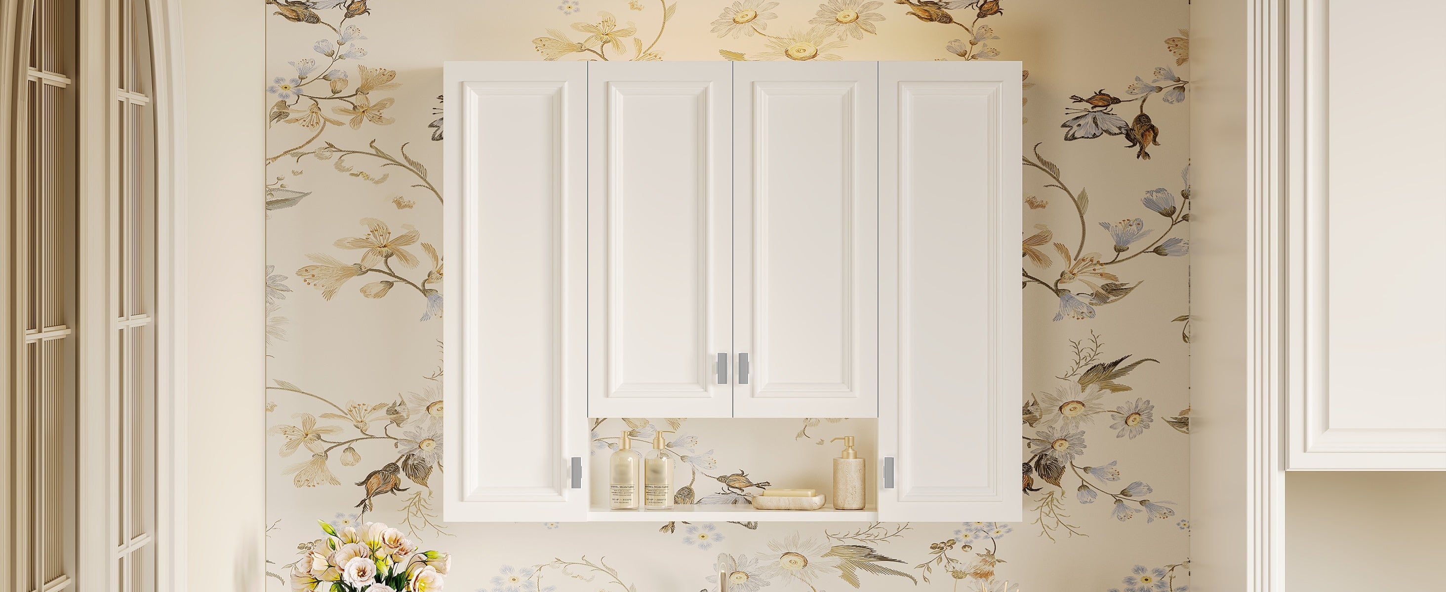 Modern Bathroom Cabinet with 5 Adjustable Shelves, Wall-Mounted Medicine Cabinet for Bathroom, Soft-Closing Hinges, Open Shelving Design