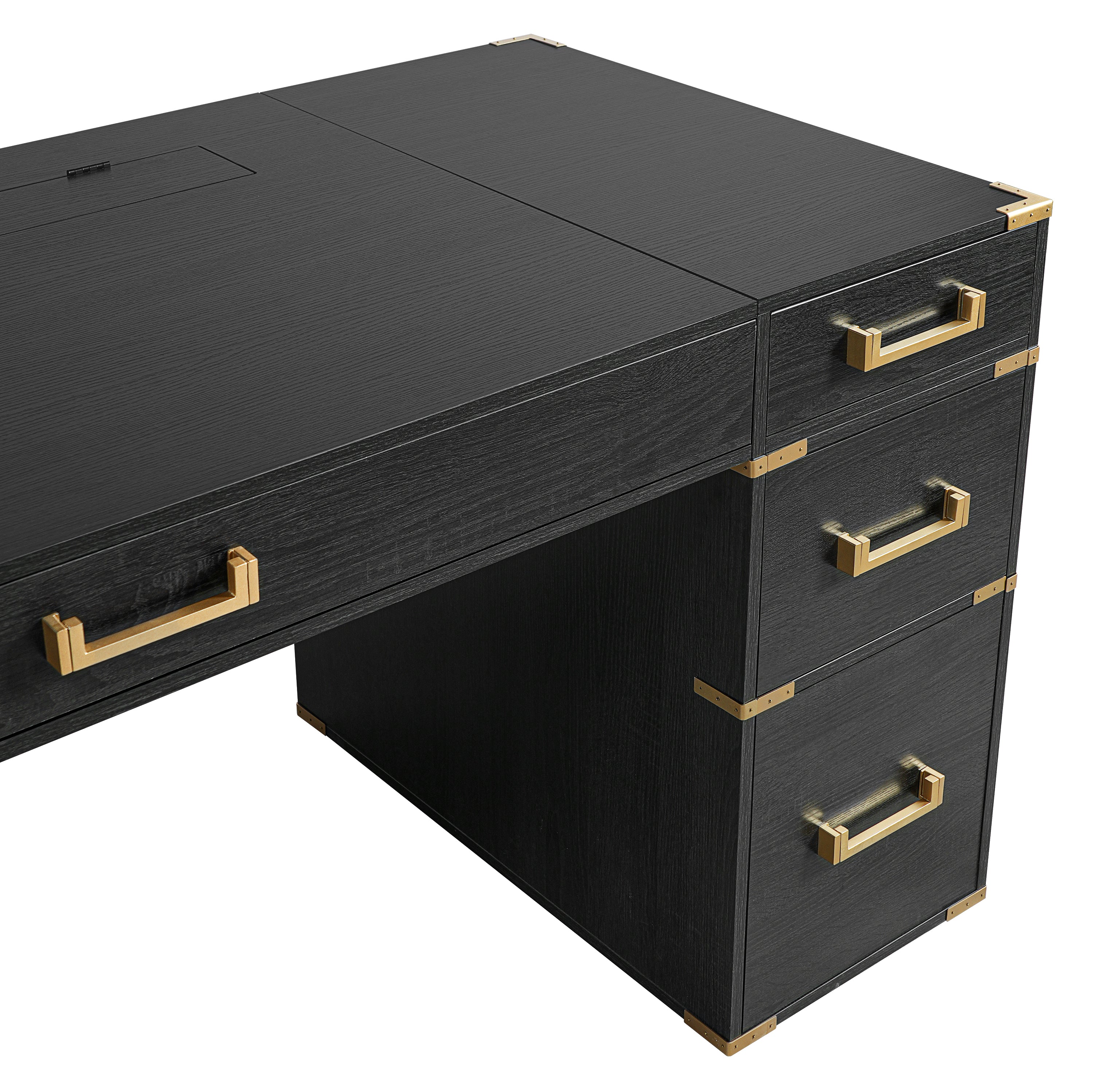 70" Extra-Large Classic and Traditional Executive Desk with Metal Edge Trim ,Writing Desk with 2 file drawers,USB Ports and Outlets,Desk with Hidden Compartment for Living Room,Home Office,Study Room,
