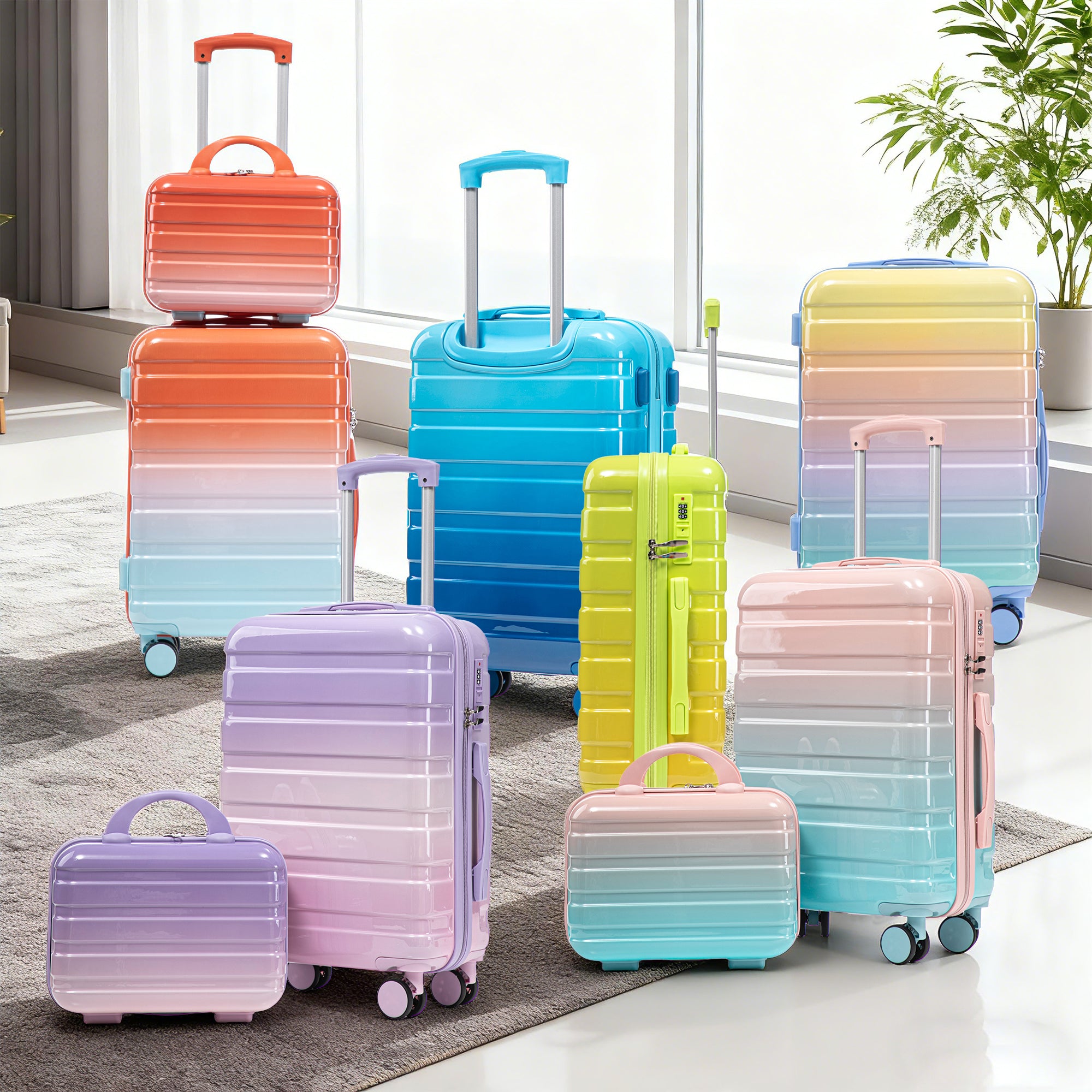 20" Carry-On Suitcase + 14" Cosmetic Case Set (PC Hard Shell, Gradient Navy/Light Blue)