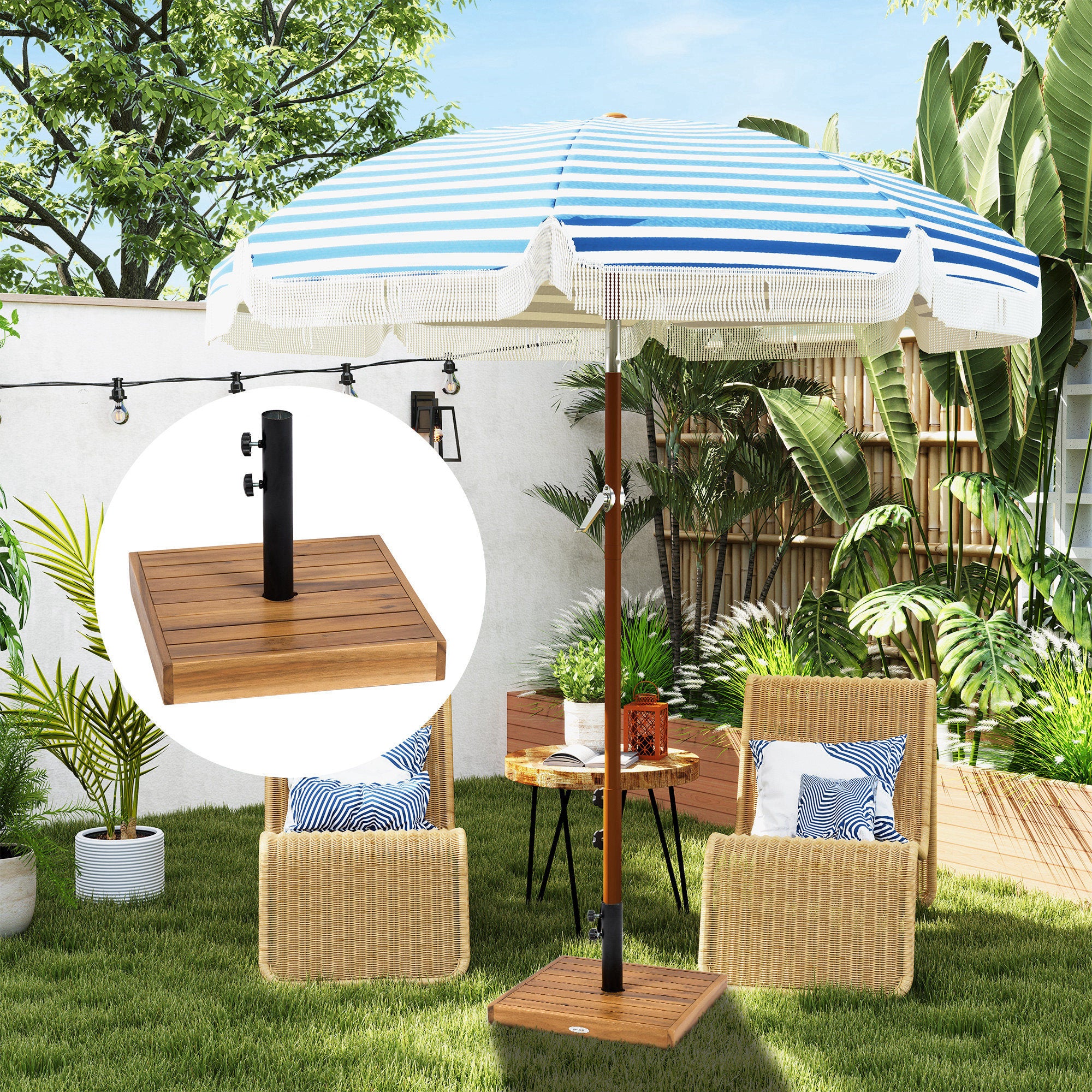 Outsunny Patio Umbrella Base, 42 lbs. Concrete Heavy Duty Umbrella Base for 1.25/1.5" Poles, Teak