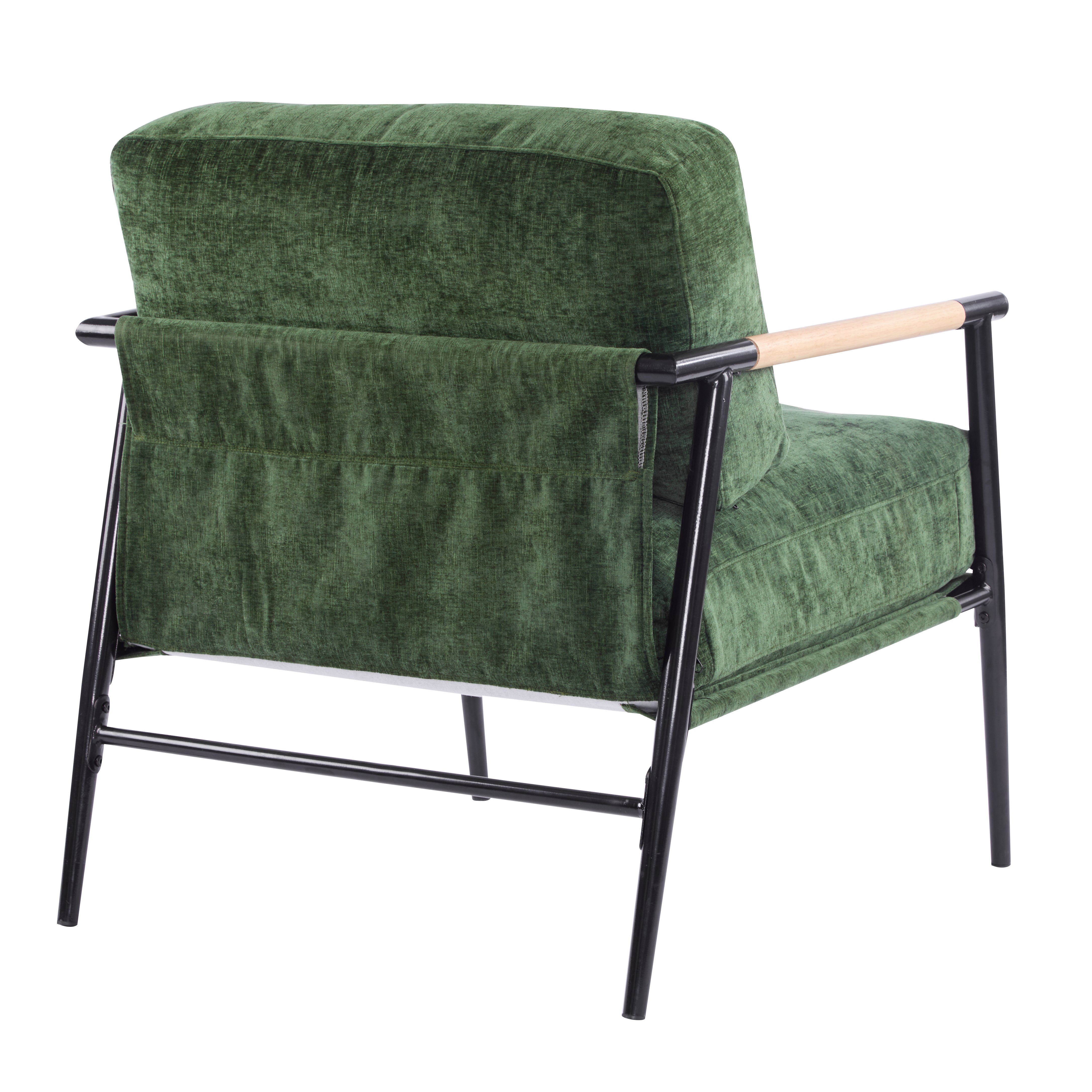 27.56" Modern Accent Chair with Plush Cushions, Minimalist Metal Frame, and Wooden Armrest Design – Perfect for Cozy Living Room, Bedroom, or Office Seating