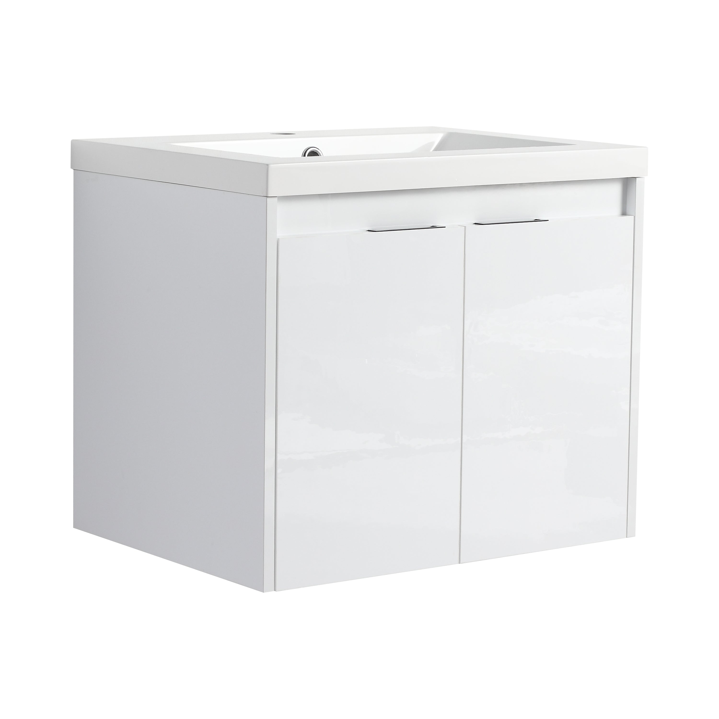 36" Bathroom Vanity With Resin Sink , 2-Soft Close Doors and 1-Side Cabinet, Float Mounting Design, Glossy White, Plywood(KD-Packing)