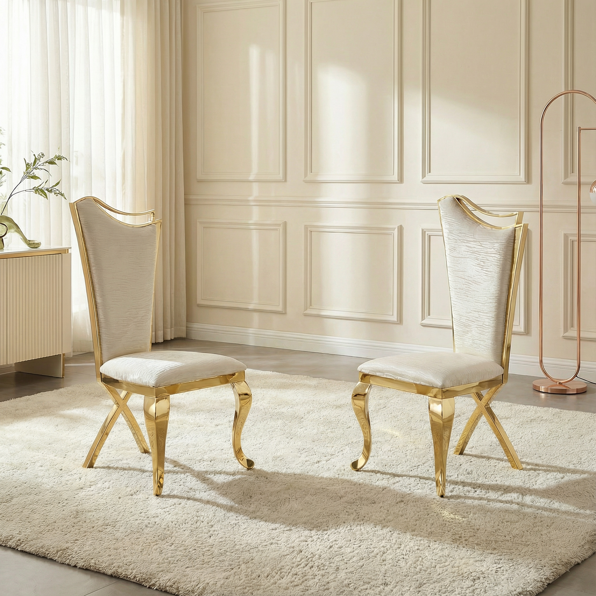 Gorgeous Streamlined white PU stainless steel dining chair, set of 2