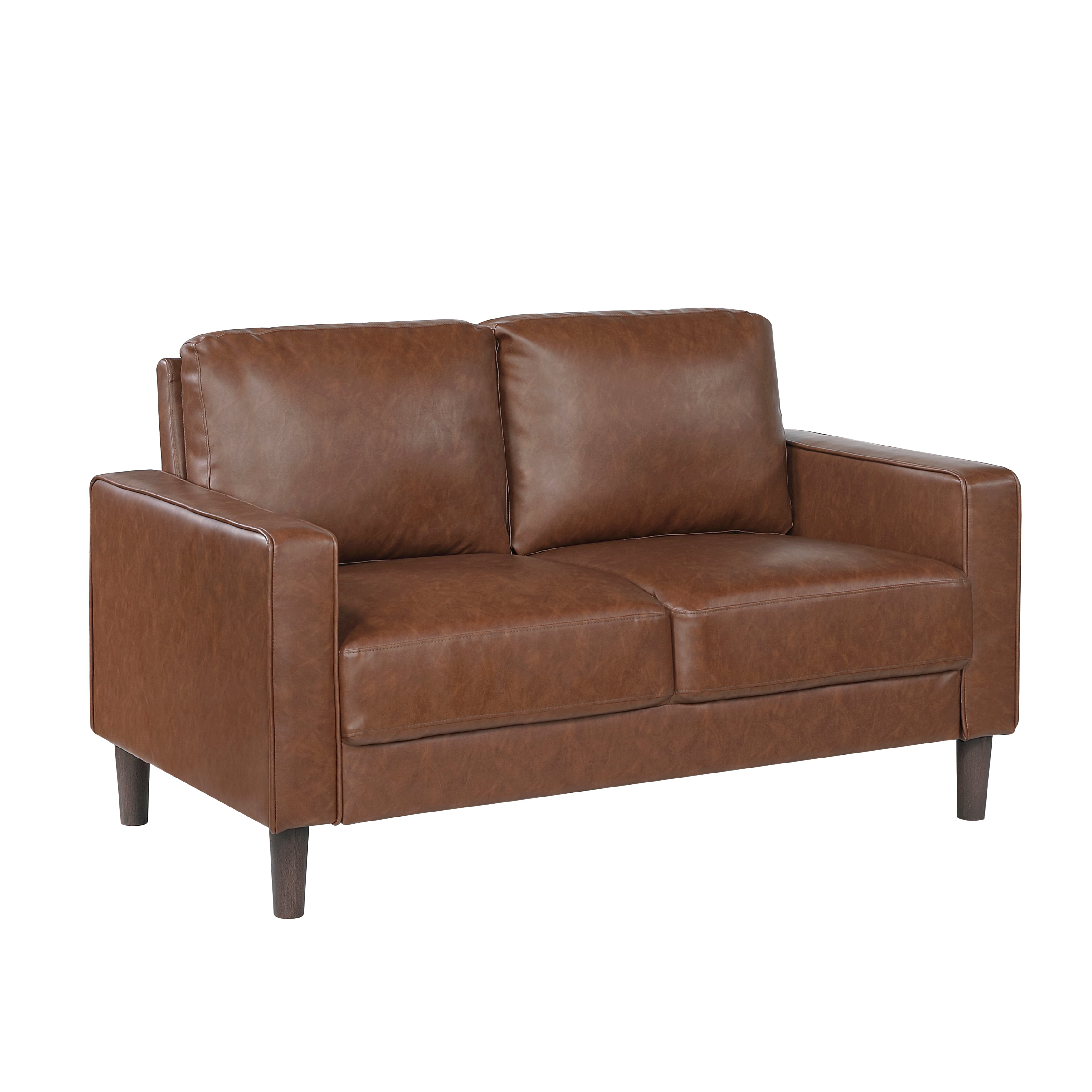 Modern Living Room Furniture 2pc Set Sofa Loveseat Chocolate Faux Leather Upholstered Cushion Back Seat Solid Wood