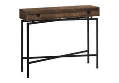 Accent Table, Console, Entryway, Narrow, Sofa, Storage Drawer, Living Room, Bedroom, Brown Laminate, Black Metal, Contemporary, Modern
