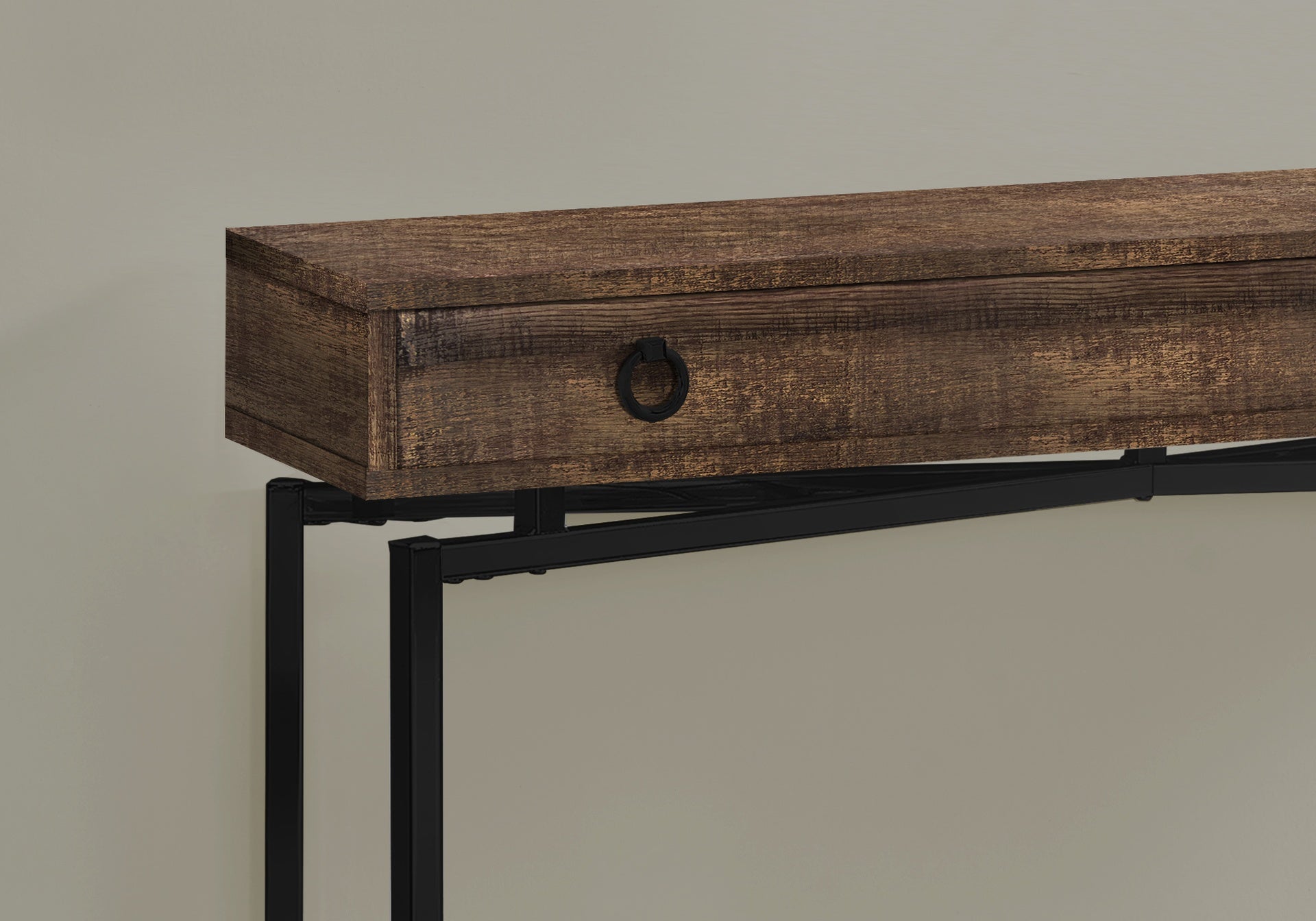 Accent Table, Console, Entryway, Narrow, Sofa, Storage Drawer, Living Room, Bedroom, Brown Laminate, Black Metal, Contemporary, Modern
