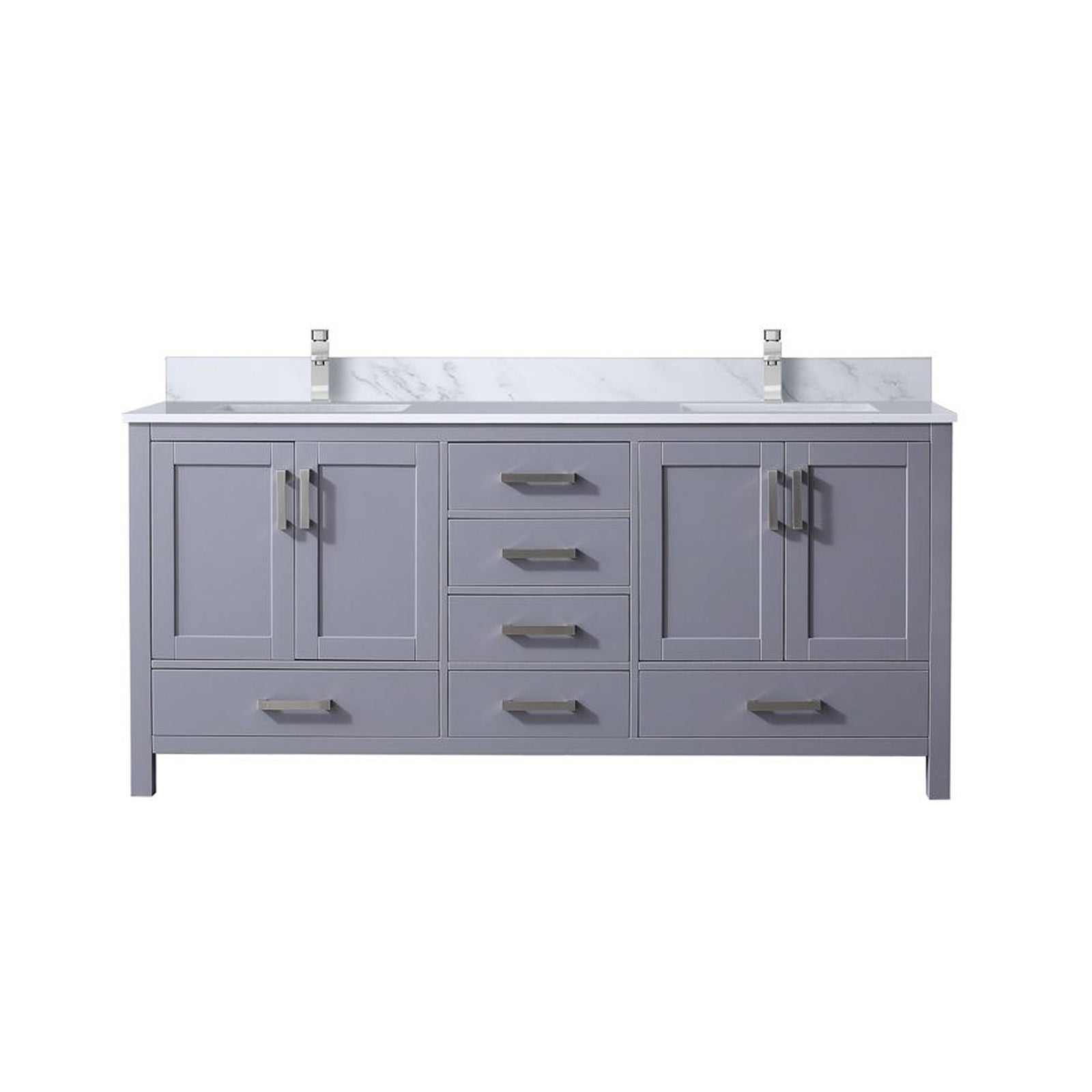 Dark Grey Double Bath Vanity 72 in. W x 22 in. D, Carrara Marble Top, and Faucet Set