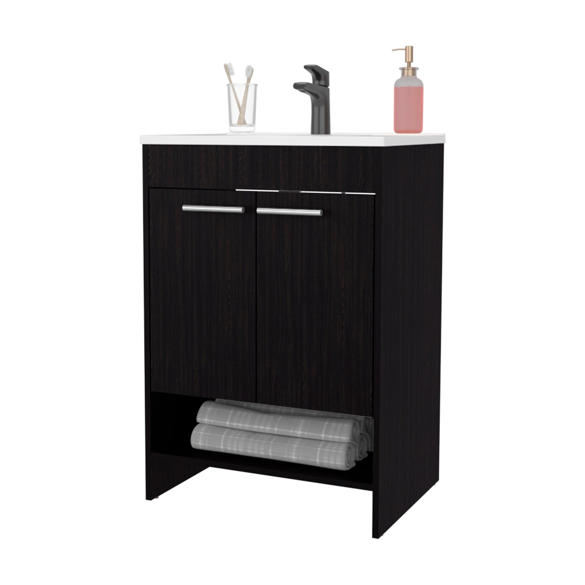 Wengue 2-Door Bathroom Vanity with Open Storage