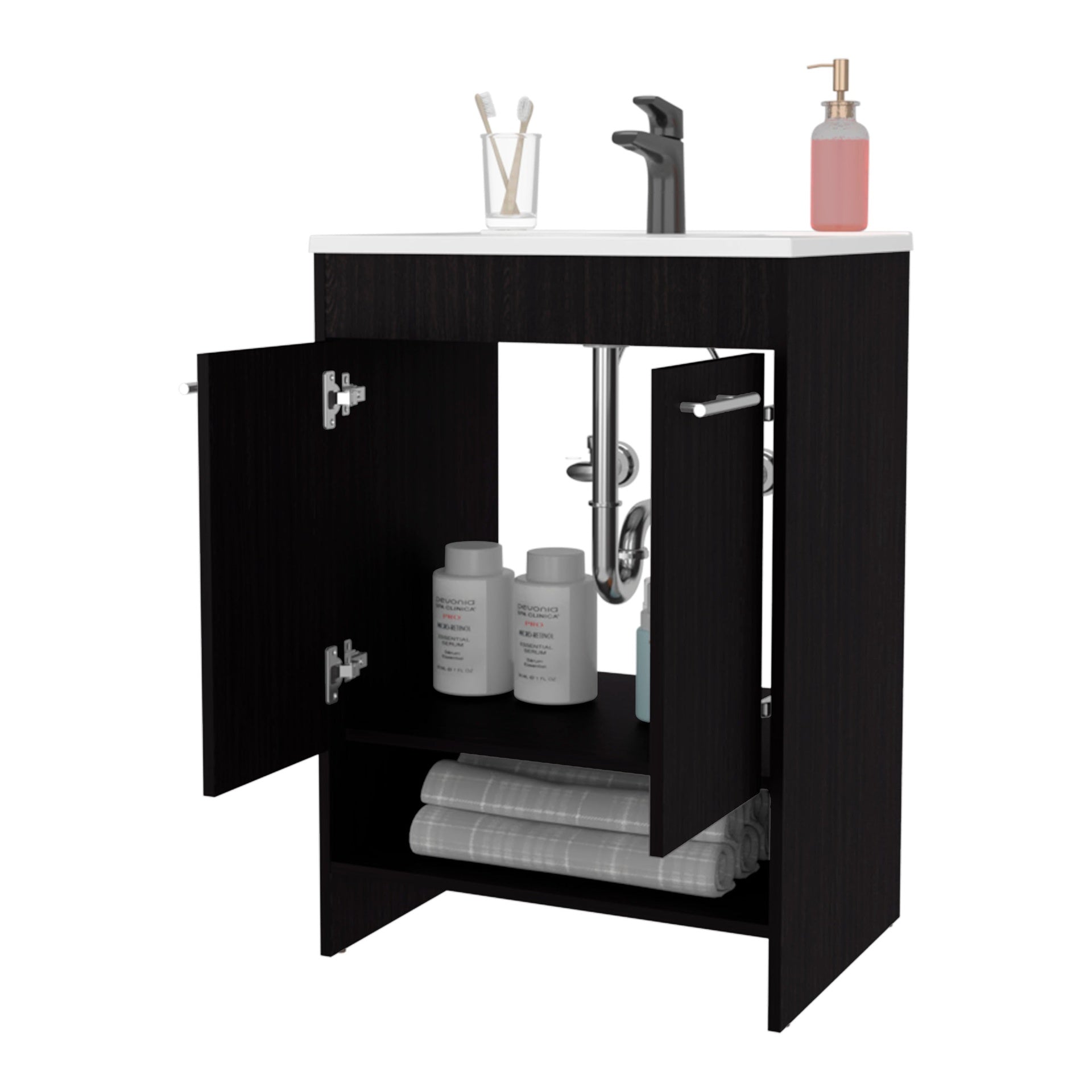 Wengue 2-Door Bathroom Vanity with Open Storage