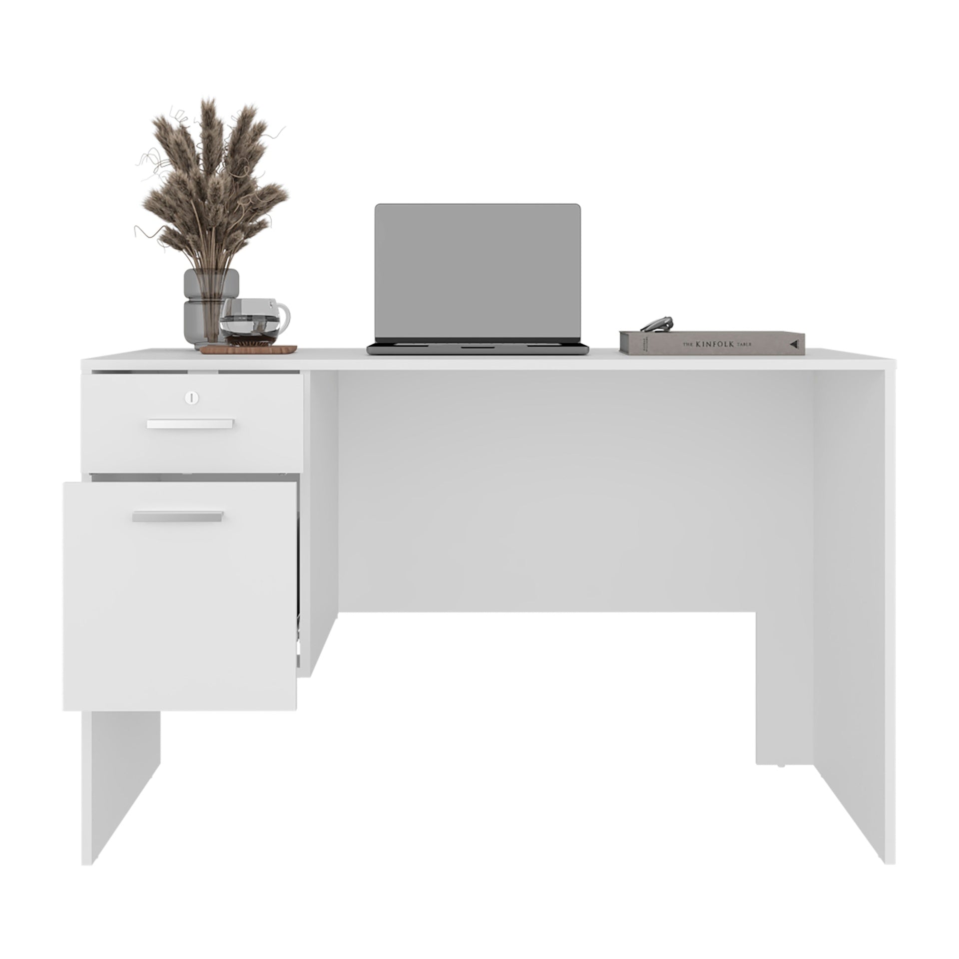 White 2-Drawer Desk with 1 Lockable
