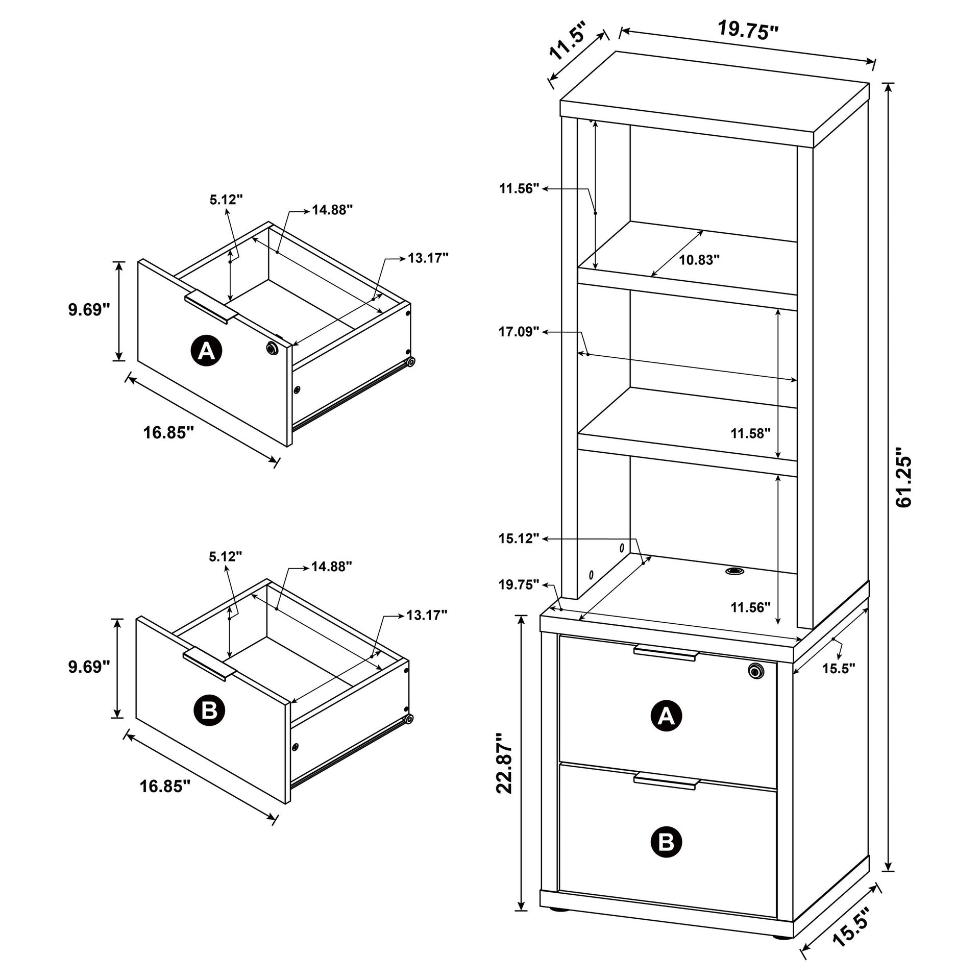 Geary Dark Pine 3-shelf Bookcase USB and Lockable Drawer