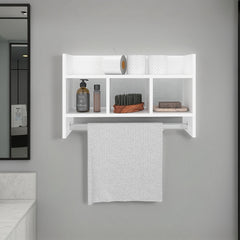 White Bath Shelf with Towel Bar, Open Shelf, and Storage Space