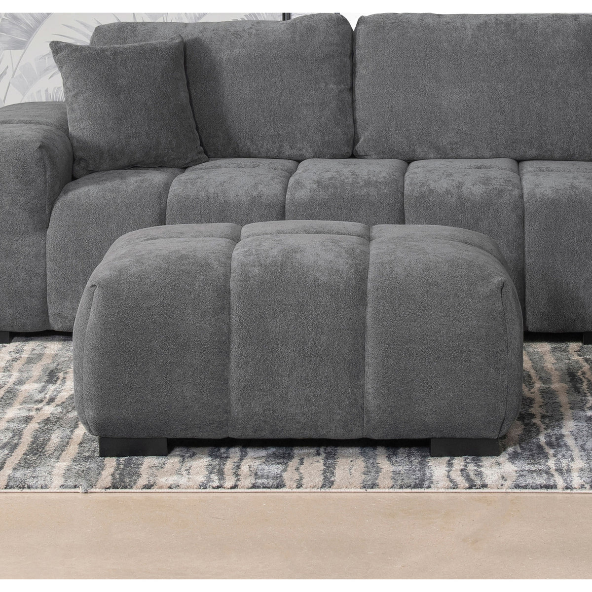 Plather Charcoal Grey Upholstered Rectangular Ottoman