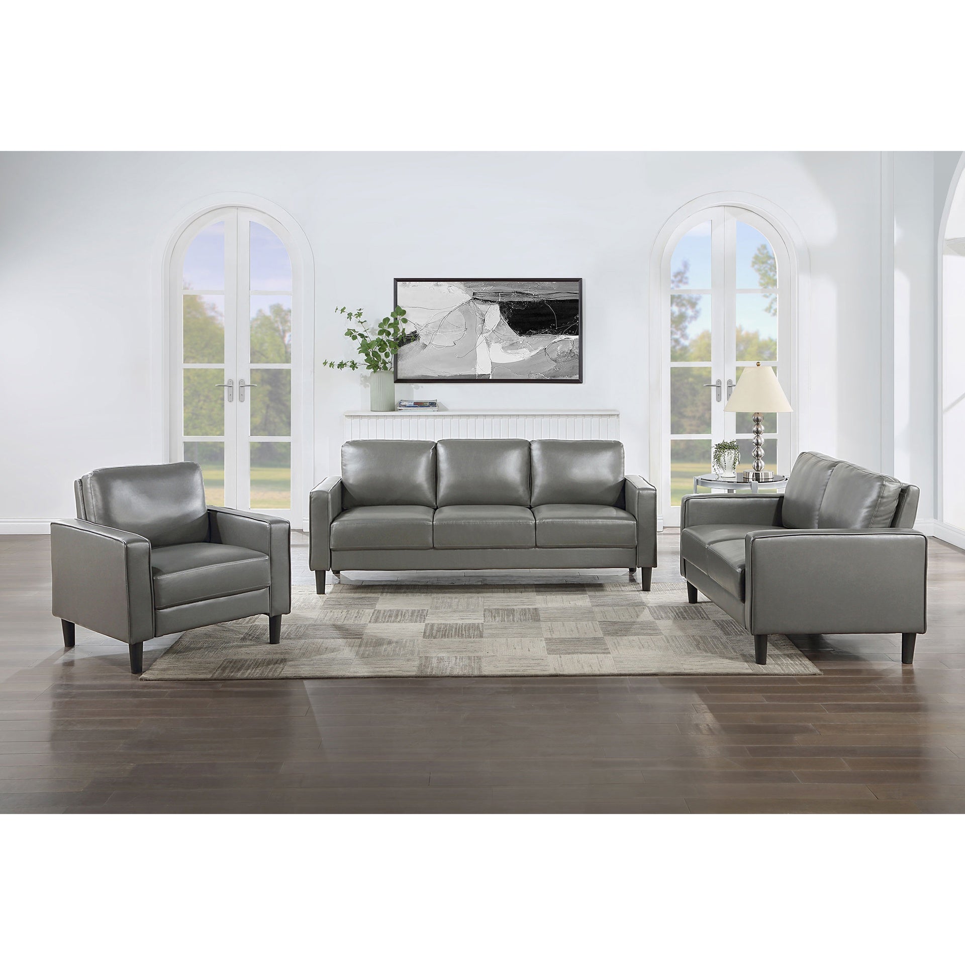 Farallone Grey 3-piece Track Arm Sofa Set