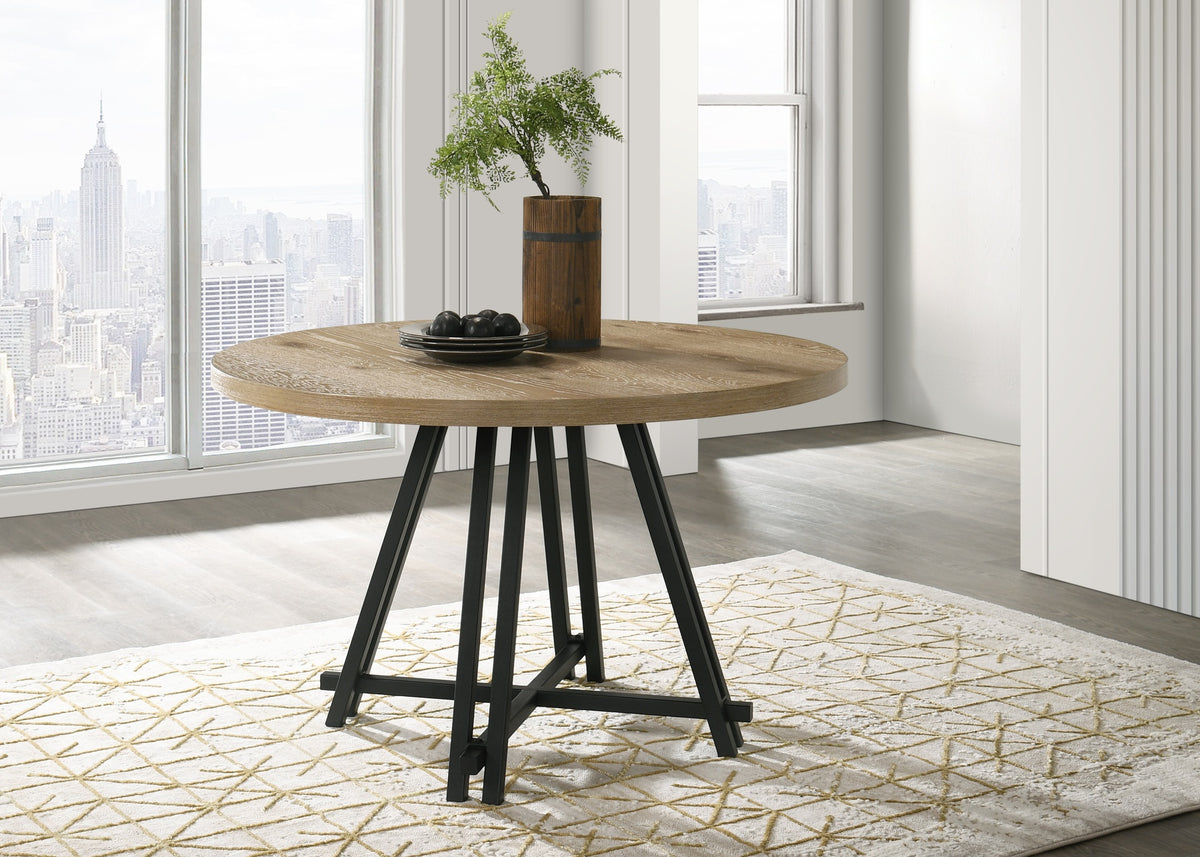 Tate Oak Finish 47" Round Dining Table with Metal Base