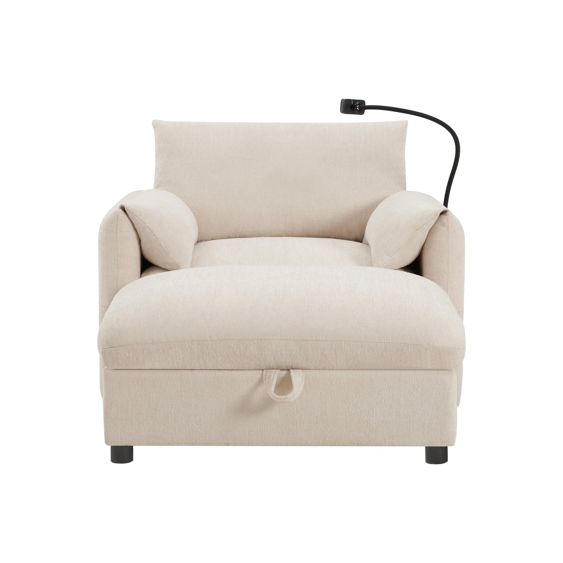 37" Single Sofa with Storage Ottoman, Adjustable Phone Holder, Dual-Port Charger, Storage Pockets, Elephant Ear Armrest, Comfy Chenille Armchair, Modern Cloud Chaise Lounge for Living Room&Apartment