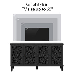 60" Antique Buffet Cabinet with Floral Carvings with Solid Wood Legs&Antique Brass Handles&Adjustable Shelves, TV Stand for 65''+ TV, Sideboard for Living Room,Dining Room (Black)